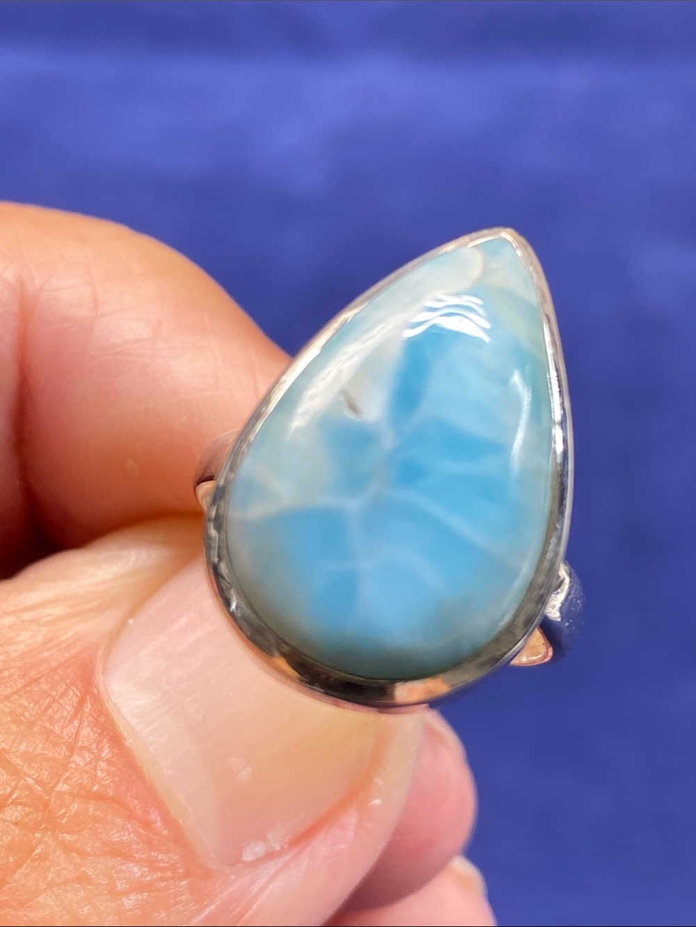 Sterling Silver Teardrop Blue Larimar Ring - Size 6 Elegant Women’s Jewelry
